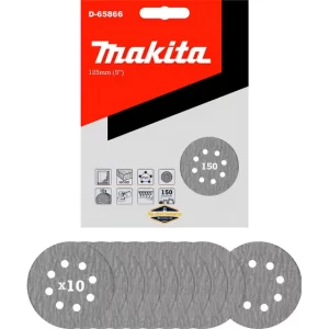 10 Discos Lija Velcro 125mm (5'') Grano 150 Makita D-65866