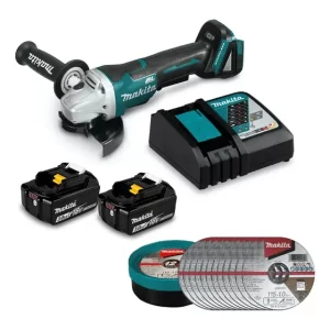 Esmeril Inalámbrico Dga458rfe-1 +2bat+1carg+12discos Makita