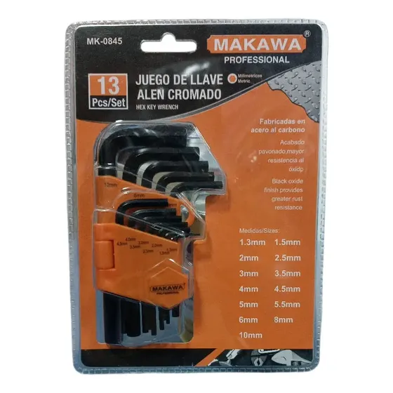 Set 13 Llaves Allen Fijas 1.3-10mm Cromadas 1 Set 13 Llaves Allen Fijas 1.3-10mm Cromadas