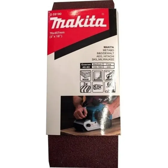 Pack 3 Lijas De Banda 3''x18'' (76x457mm) - Makita Cantidad De Granos 150 1 Pack 3 Lijas De Banda 3''x18'' (76x457mm) - Makita Cantidad De Granos 150