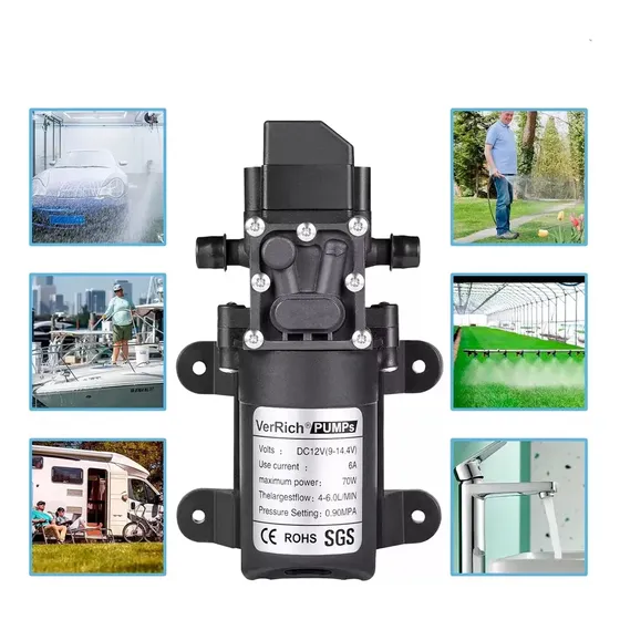 Bomba de Agua Diafragma Portátil 12V 6L/min Inteligente 1 Bomba de Agua Diafragma Portátil 12V 6L/min Inteligente