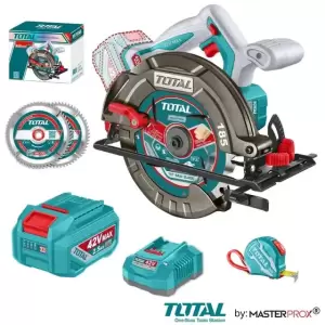 Sierra Circular Inalámbrica Total 42v - Motor Brushless, Sin Carbones - 7.1/4 Pulgadas, 185mm - Con 1 Batería 2.5ah Litio-ion, Cargador, Cinta Métrica Y 2 Discos - Tsli4218511 Premium By Master Prox®