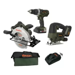Sierra Circular + Taladro + Caladora Bauker 18v + Accesorios